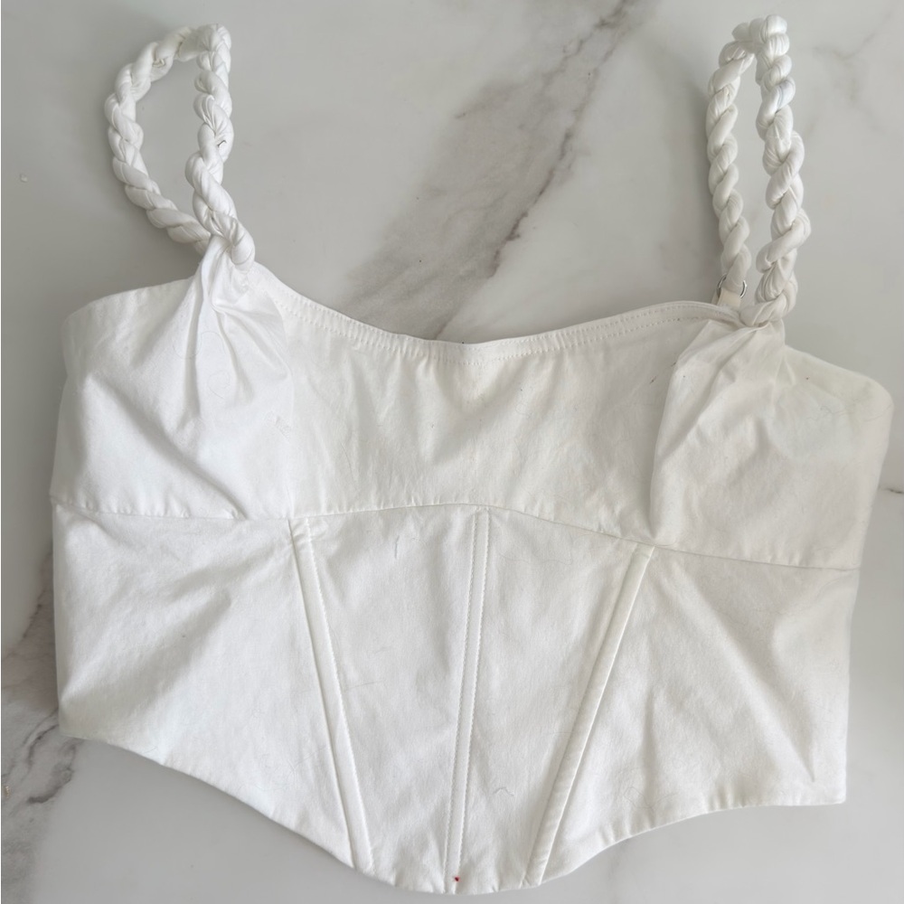 Oh Polly White Braided Strap Corset Top